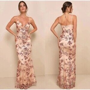 Lulus Shine Language Rose Gold Sequin Mermaid Maxi Dress Size XS NWT Formal prom